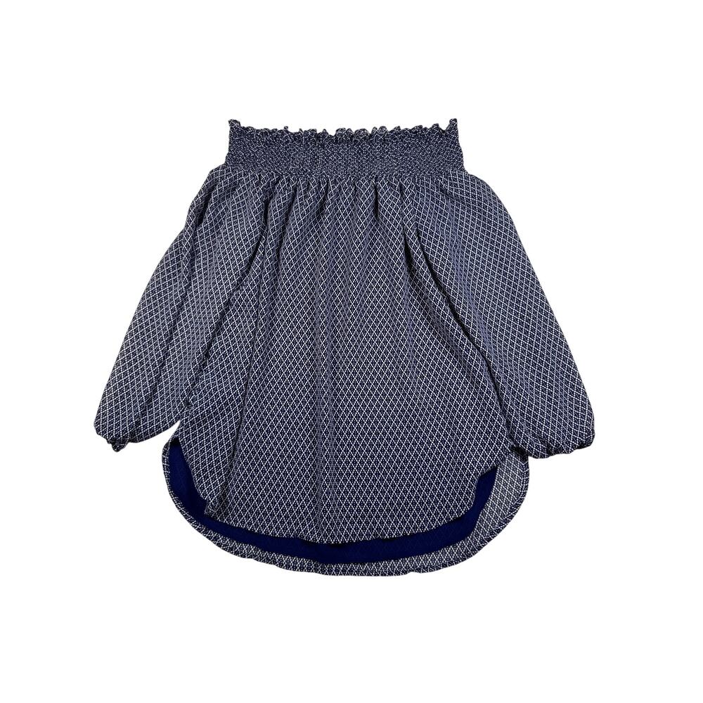 Michael Kors Blouse Womens M Navy White Geometric Smocked Off Shoulder Boho Top